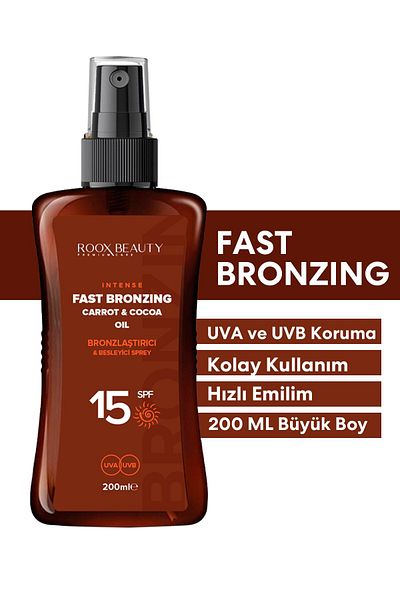 Roox Beauty زيت تسمير سريع بعامل حماية من الشمس SPF 15 200 مل - مغذي وبرونزي