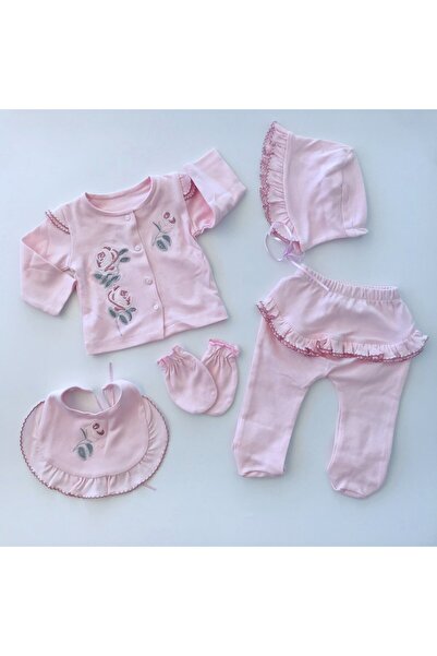 Eda Baby Rose Gül Desenli Fırfır Detaylı 5 Parça Hastane Çıkışı