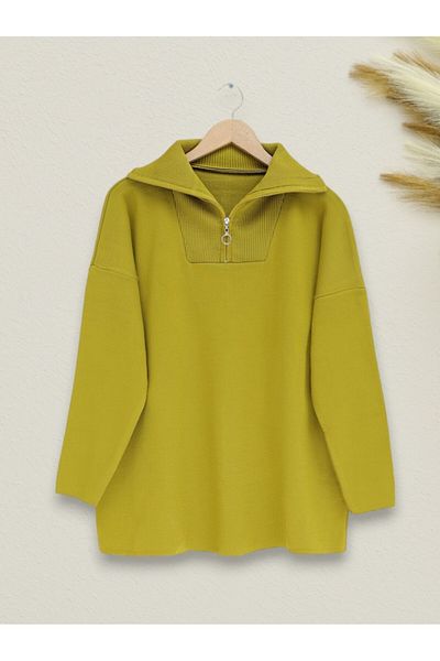 Modamorfo Double Plate Knitwear Tunic with Zipper on the Collar