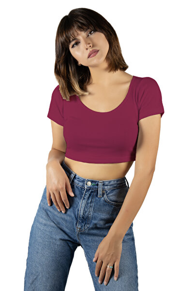 BUCADO Tricou crop cu mânecă scurtă, de culoare fucsia