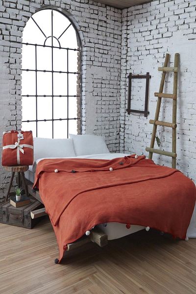 Dolce Bonita Home Double Pompom Pique Blanket 200x220 Tile