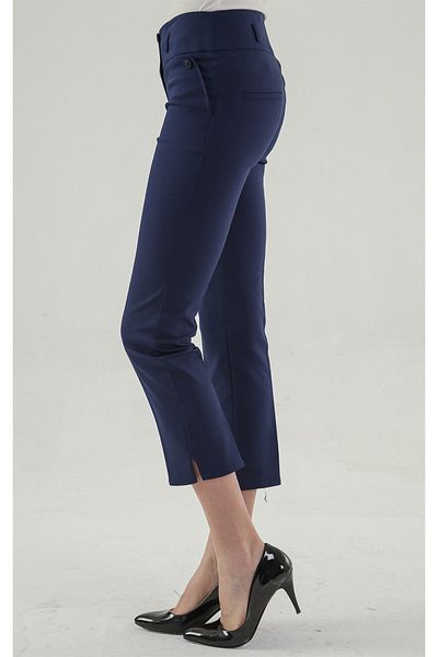 Jument Thick Belted Office Fabric Trousers with Ornamental Pockets and Slits on the Leg-Navy