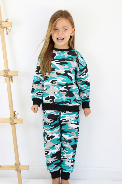 Harika KIDS Kız-Erkek (Unisex) Çocuk İki İplik Kumaş Orta Kalınlıkta Nakışlı Örme Basic Eşofman Takımı