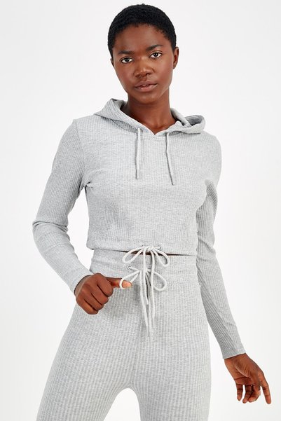 MARATON Slimfit Women's Hooded Gray Melange- Crop Top