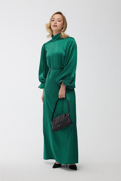 Manuka Abendkleid aus Satin mit Ballonärmeln Smaragdgrün