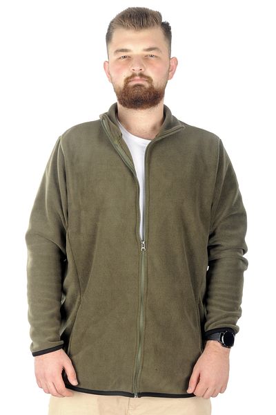 ModeXL Ανδρική ζακέτα Fleece - Plus Size, Φερμουάρ, Κολάρο, Χακί 22550