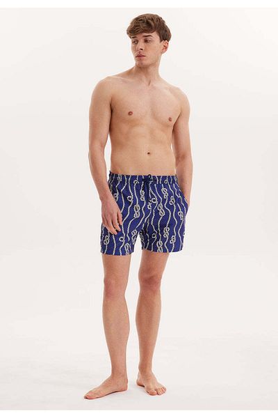 WESTMARK LONDON Pantaloni scurți de baie pentru bărbați, cu model de frânghie, albastru bleumarin