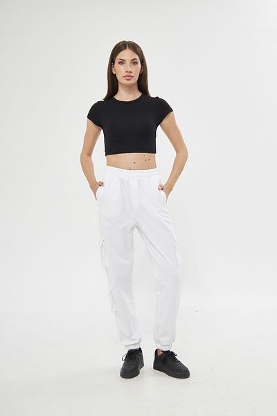 giyadda Unisex White Seasonal Regular Cargo Pocket Trousers - Sweatpants