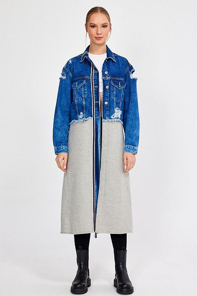 ALEXANDERGARDI COLECȚIE SPECIALĂ, JACHETĂ LUNGĂ DE DENIM CU DETALII DE RUBLĂ (3024)