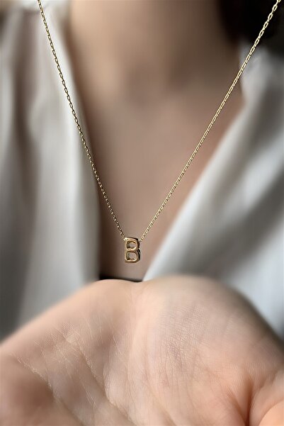 Ziu 925 Ayar Üç Boyutlu B Harfli Gümüş Kolye Uzunluk 42 cm