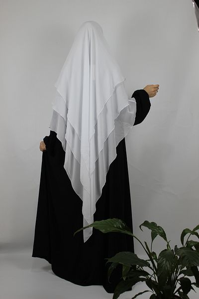 BeSelıum Λευκό έτοιμο σάλι πέπλο 3 στρώσεων Hijab σιφόν τρίγωνο στη μέση