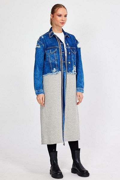 ALEXANDERGARDI COLECȚIE SPECIALĂ, JACHETĂ LUNGĂ DE DENIM CU DETALII DE RUBLĂ (3024)
