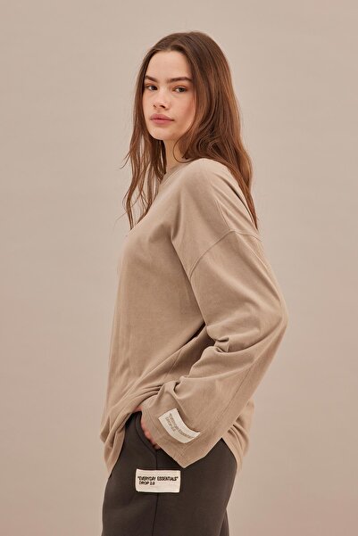 Manuka Soluk Efektli Oversize Sweatshırt Taş