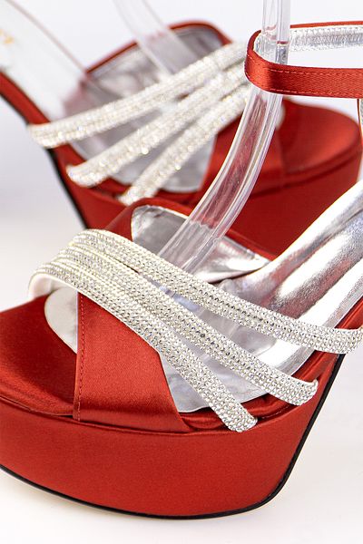 E&L Company 13.5 cm Red Satin Stone B Evening Dress Shoes