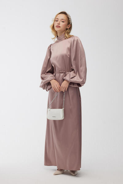 Manuka Βραδινό φόρεμα με σατέν μανίκι Κρύο ροζ