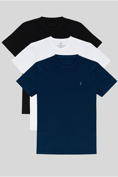 COMBİNE MİCHAİL Μαύρο λευκό Navy Blue 3 Pack T-Shirts 1000