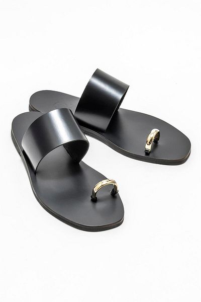 Elle Shoes Black Leather Women's Flip Flops