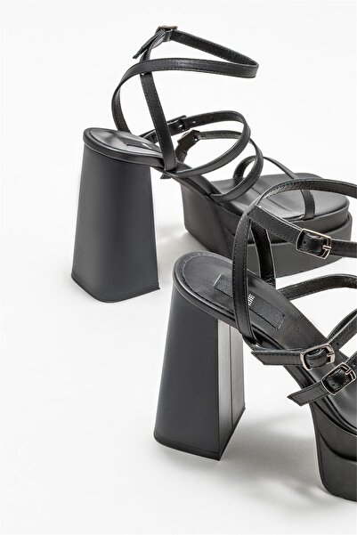 Elle Shoes Black Leather Women's Sandals