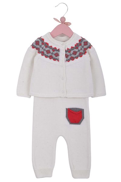 Minora Knitwear Winter Cardigan Overalls Set of 2 Bone