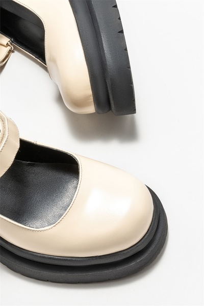 Elle Shoes Bej Deri Kadın Topuklu Ayakkabı