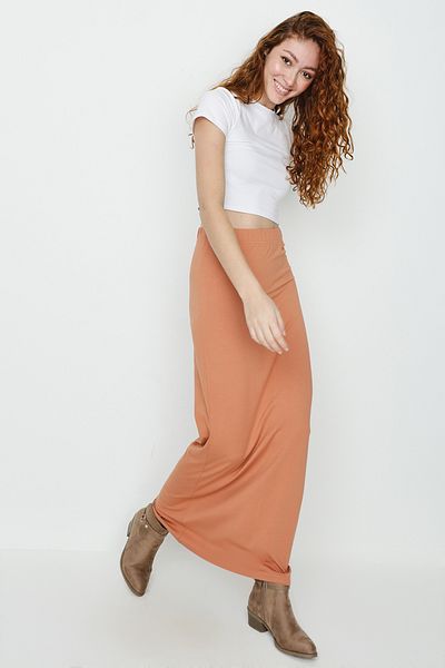 Select Moda Fusta maxi tricotată scorțișoară pentru femei