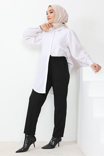 Bestenur Zülal Elastic Waist Pocket Trousers 651 - Black