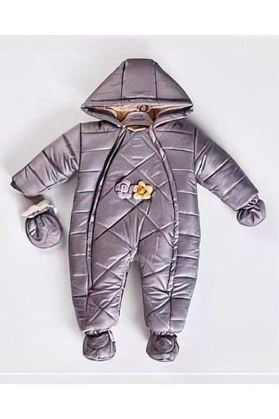 MİNİKO KİDS BABY GIRL FLOWERED FUR INSIDE DOUBLE ZIPPER WITH BOOTIES GLOVES ASTRONAUT COAT JUMPSUIT