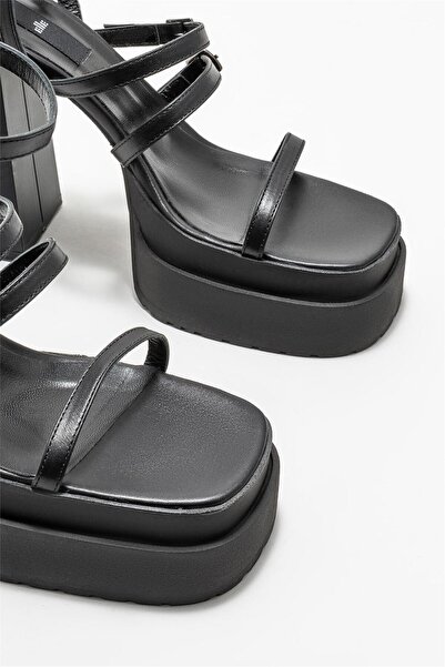 Elle Shoes Black Leather Women's Sandals