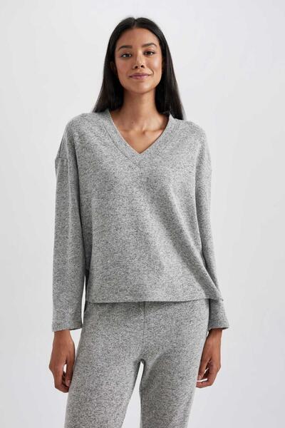 DeFacto Fall in Love Regular Fit V-Neck Pajama Top