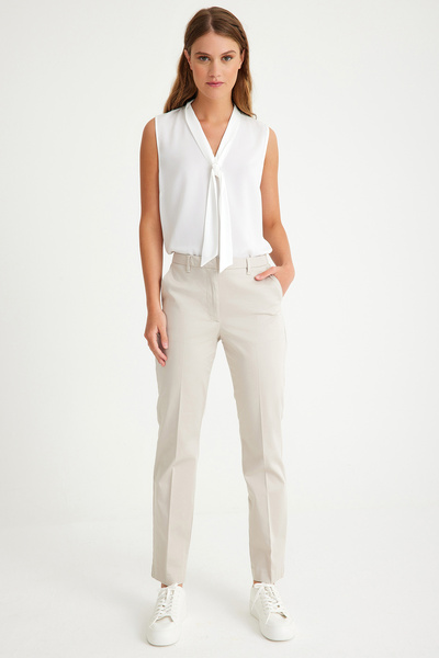 Just Like You Taş Rengi Slim Fit Cepli Kadın Pantolon