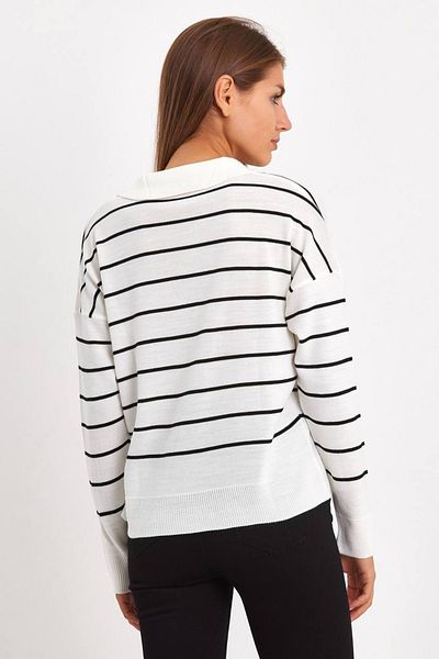 BEŞİR GİYİM Women's Black Striped Polo Neck Knitwear Sweater