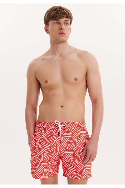 WESTMARK LONDON Red Geometric Patterned Regular Fit Men's Swim Shorts Wmgeometric