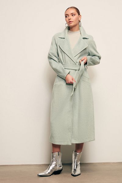 Sateen Belted Long Coat - Mint