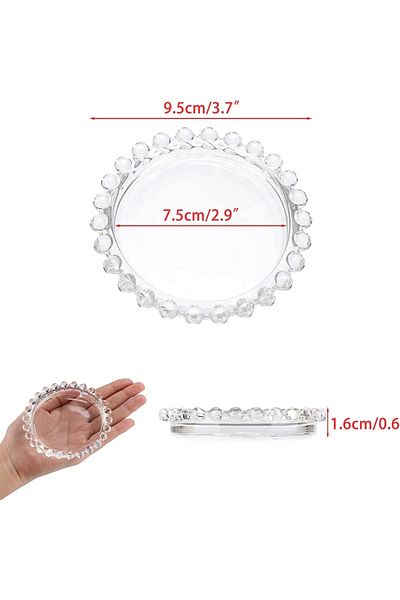 Yenigeldi 1 PCS 7.5 cm Transparent Pearl Bead Glass Presentation Candle Holder Plate, Coaster Candle Tray Table Wedding Interior