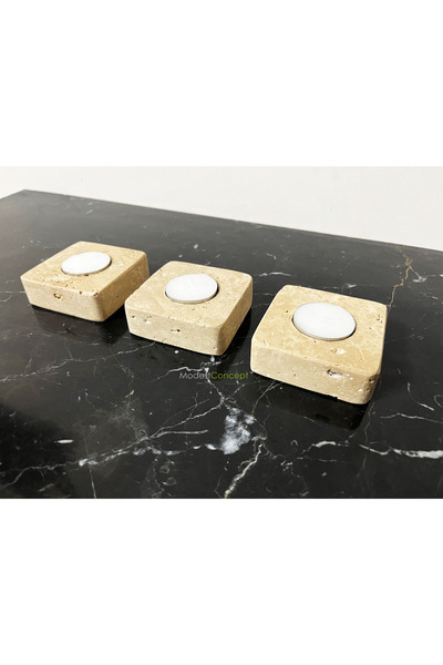 Modestmar Doğal Traverten Mumluk, Mermer Mumluk, Mermer Tealight Mumluk 3 Ade...