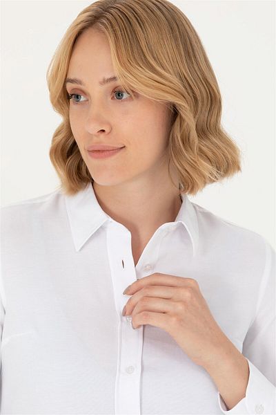 U.S. Polo Assn. Cămașă de bază albă cu mânecă lungă de damă