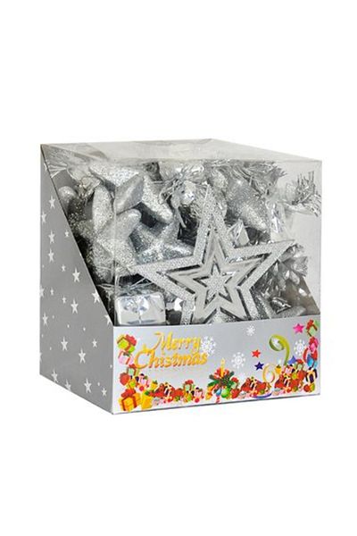 BAK BEĞEN AL New Year's Luxury Silver Tree Decoration Set - 44 Pieces
