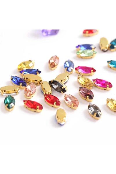 HASAN ERDOĞAN 7x15 (1.5 سم) علبة زجاجية مزخرفة بحجر ذهبي مختلط 50 قطعة