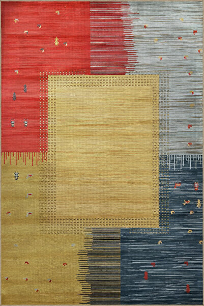 Rugs Modern Halı Multicolored Corner Abstract Square Partition Patterned Crea...