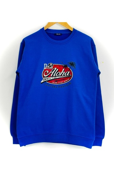 YÜKSEL IŞIK Світшот Saks Mavisi з велосипедним коміром і принтом на грудях, унісекс