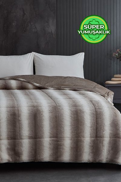 Evlen Home Collection Διπλό (Πλάγια) Γούνινο πάπλωμα Personality Γεμισμένο βελούδινο μαλακό κάλυμμα κρεβατιού Wellsoft Σετ 1 τεμαχίου Mendy Beige