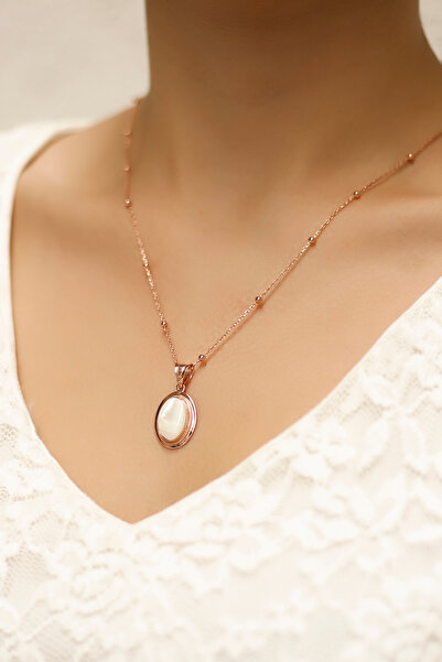 MySilvers Doğal Taşlı Sedef Kolye Kadın Rose