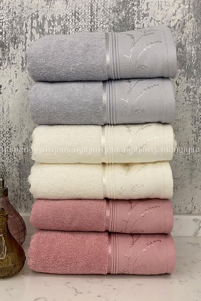 Özdilek Ditsy Hand-Face Towel 6 Pieces-Pink-Cream-Grey