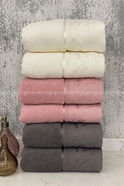Özdilek Ditsy Hand-Face Towel 6 Pieces-Anthracite-Pink-Cream