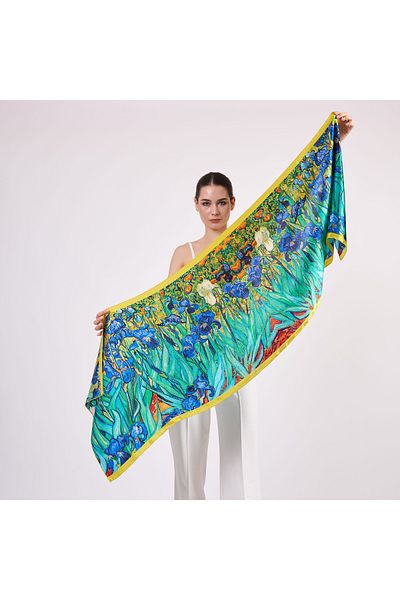 Nomads Felt Pure Silk Scarf| 55x180 cm| Green Patterned| Nomads Felt