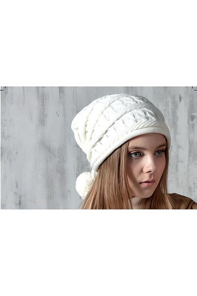 Groppa Women's Patterned Winter Knitwear Knitted Pompom Beret