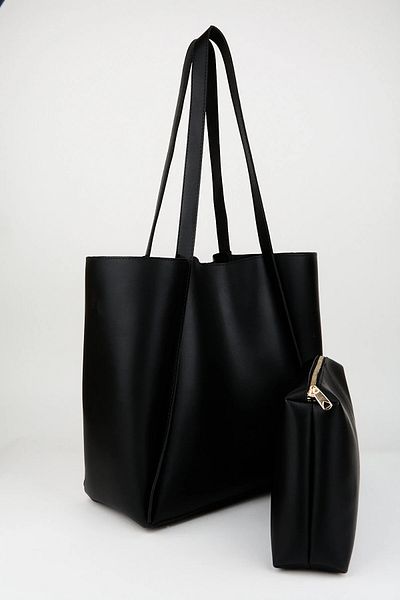 Mercan STORES Black Soft Leather Oversized Shopper Bag MC2003