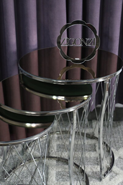 Zigonzi Hasır C Zigon Sehpa, Gümüş Metal Bronz Aynalı