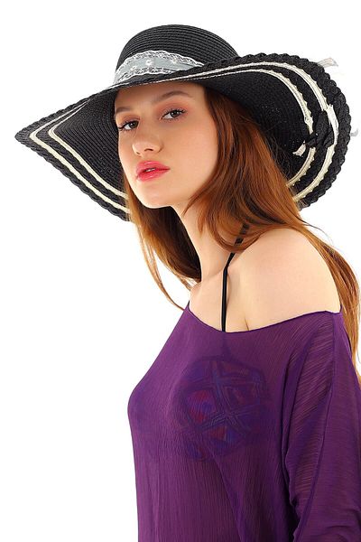 Deafox Straw Women's Hat with Stripe Detail