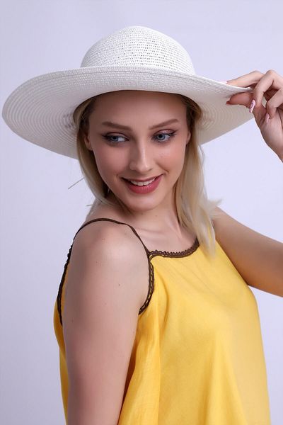 Deafox White Straw Beach Hat